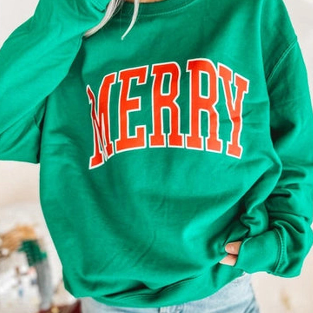 Bright Green MERRY Graphic Pullover Sweatshirt