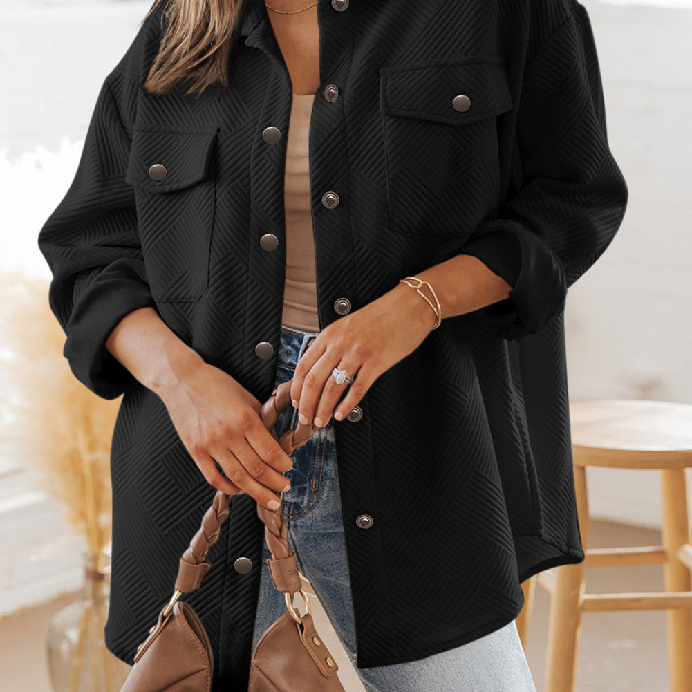 Solid Textured Flap Pocket Buttoned Shacket