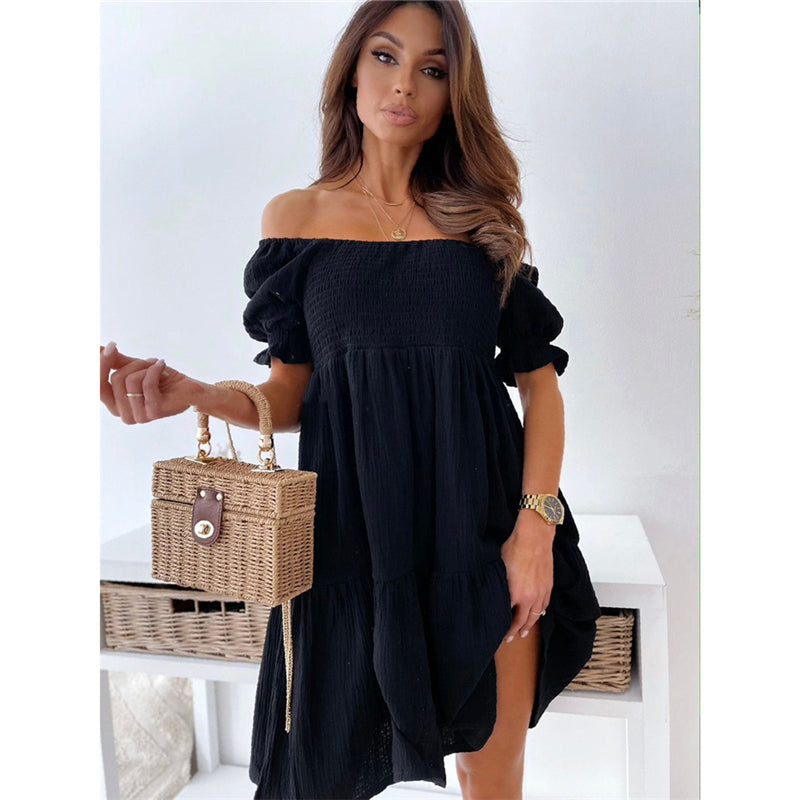 None Ruched Retro Summer Women A-Line Slash neck Sexy Solid Short Thanksgiving Day Short Sleeve Polyester Dress