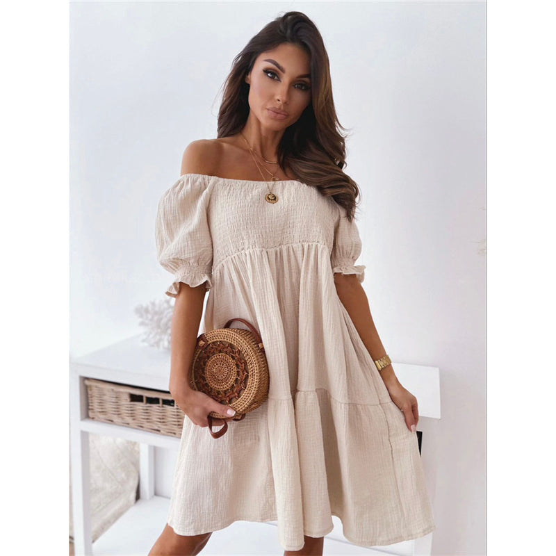 None Ruched Retro Summer Women A-Line Slash neck Sexy Solid Short Thanksgiving Day Short Sleeve Polyester Dress