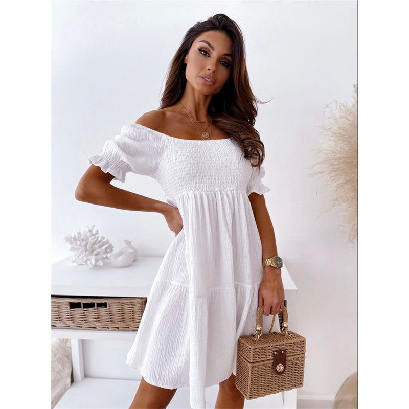 None Ruched Retro Summer Women A-Line Slash neck Sexy Solid Short Thanksgiving Day Short Sleeve Polyester Dress